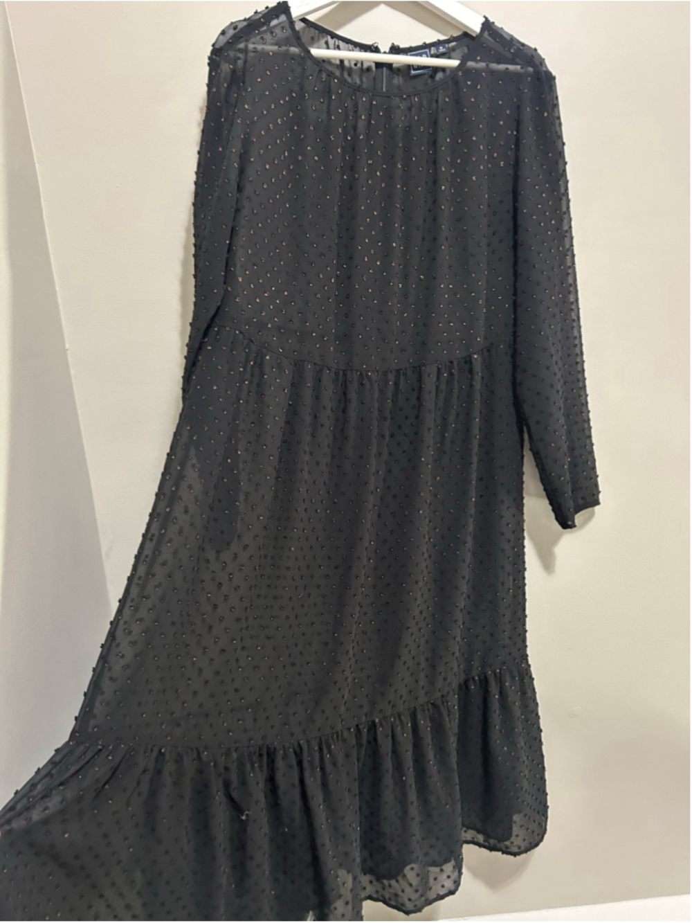 Women's Gap Long Sleeve Sheer Dress Size 12 Black Bronze Dot